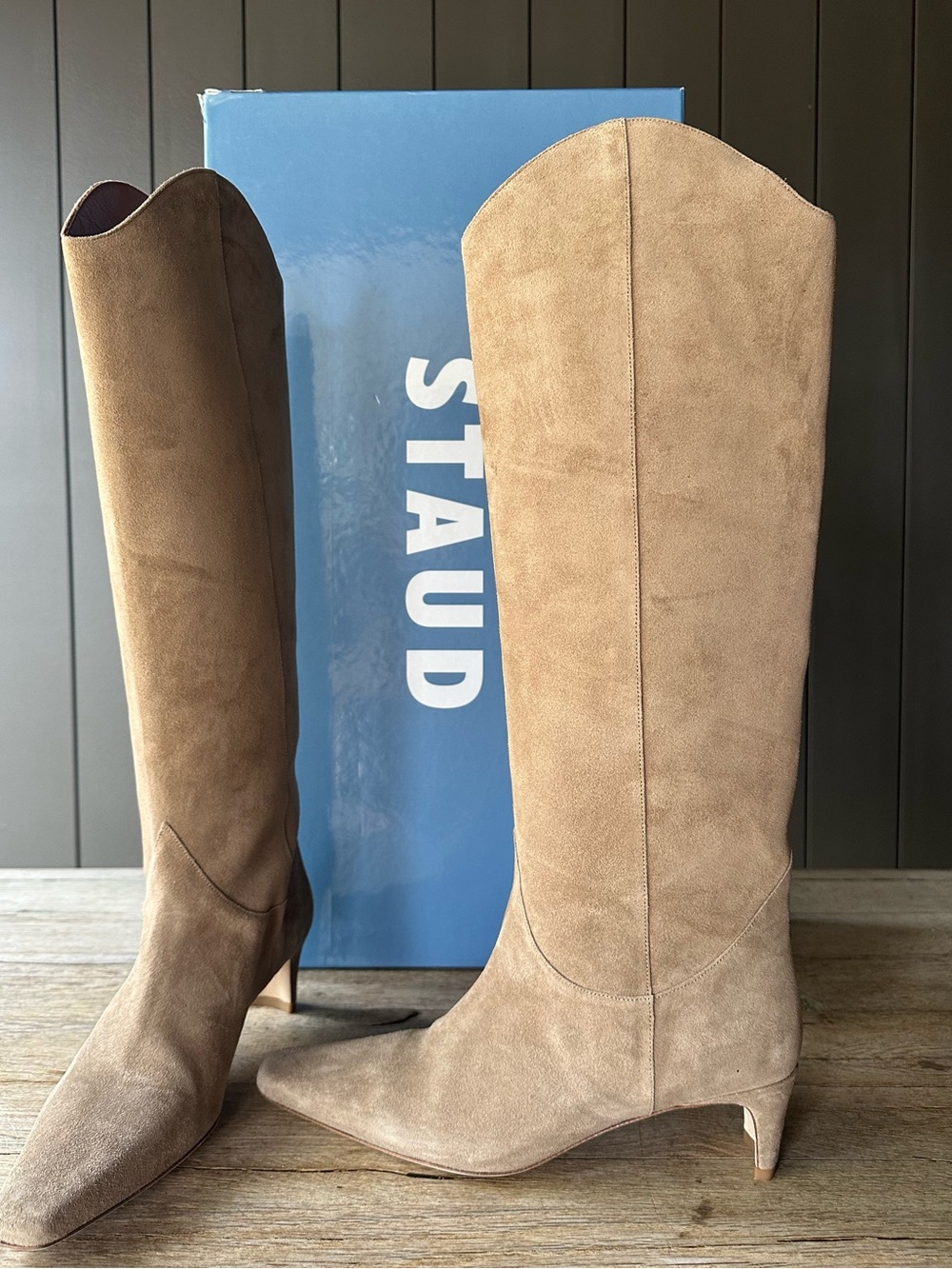 STAUD Wally Suede Boots in Dune - Picture 2 of 7